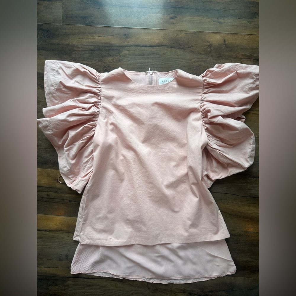 Mable Pink Puff Sleeve Blouse Babydoll Cotton Statement Top S - Picture 4 of 7